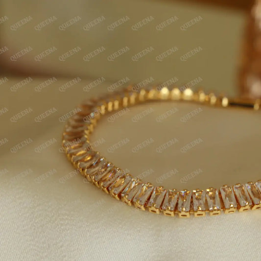 Golden Crystal Rhinestone Tennis Bracelet