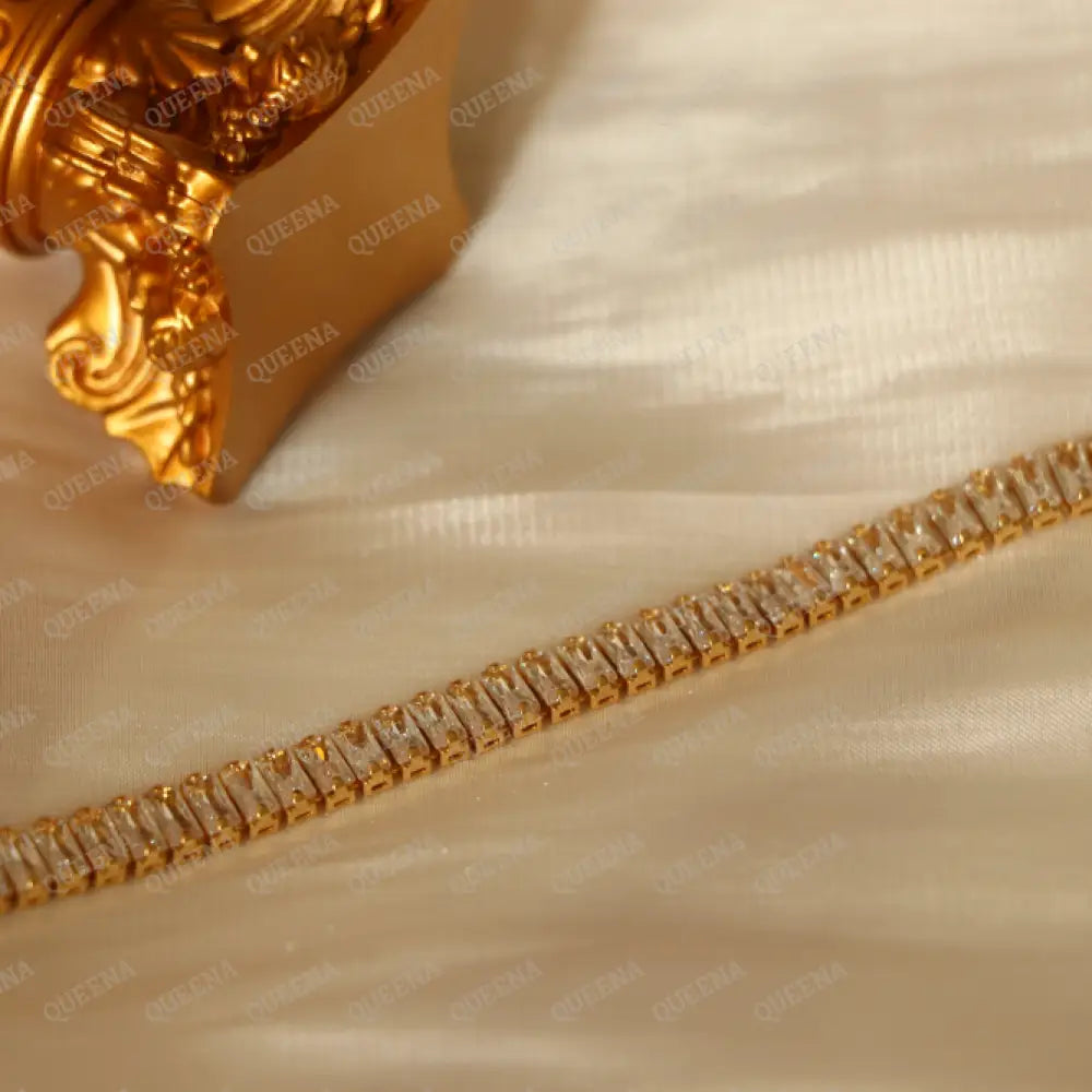 Golden Crystal Rhinestone Tennis Bracelet