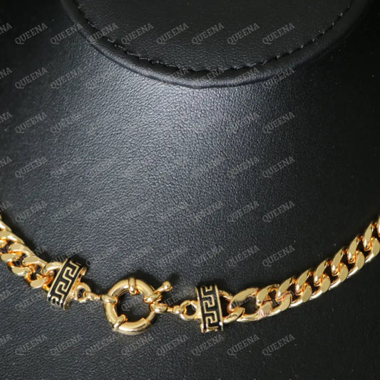 Golden Janzeer Chain Necklace With Circle Lock In Black Versacie Touch Necklaces