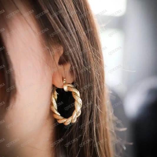 Golden Trendy Twisted Ear Buckle Hoops Earrings