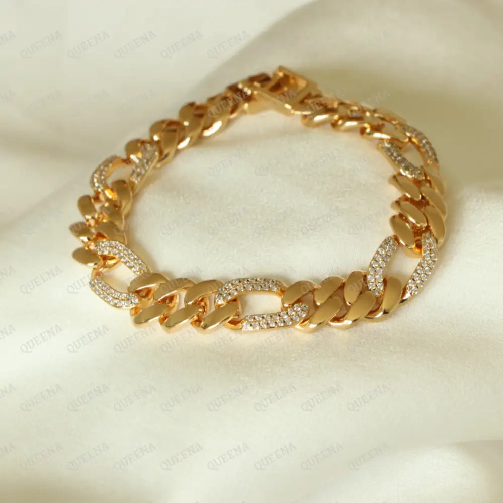 Golden Unique Janzeer Chain Bracelet Mixed With Zircon