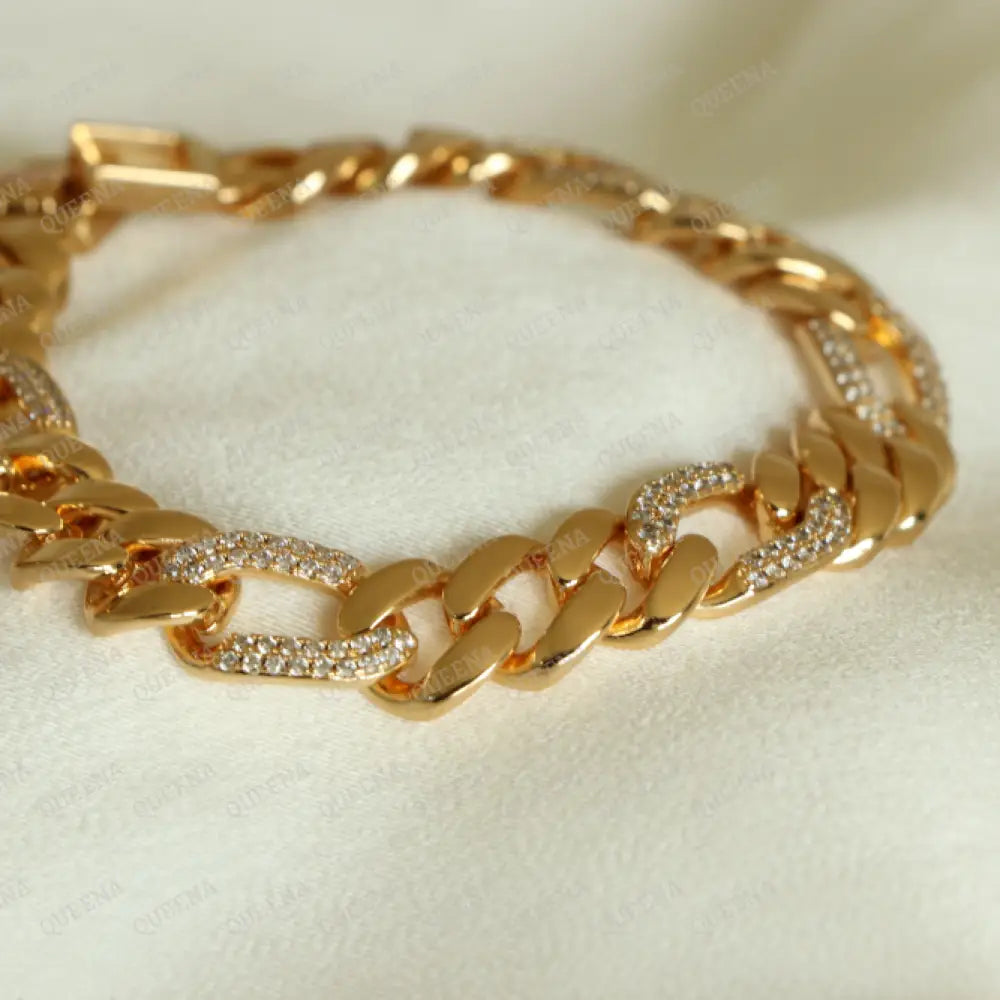 Golden Unique Janzeer Chain Bracelet Mixed With Zircon