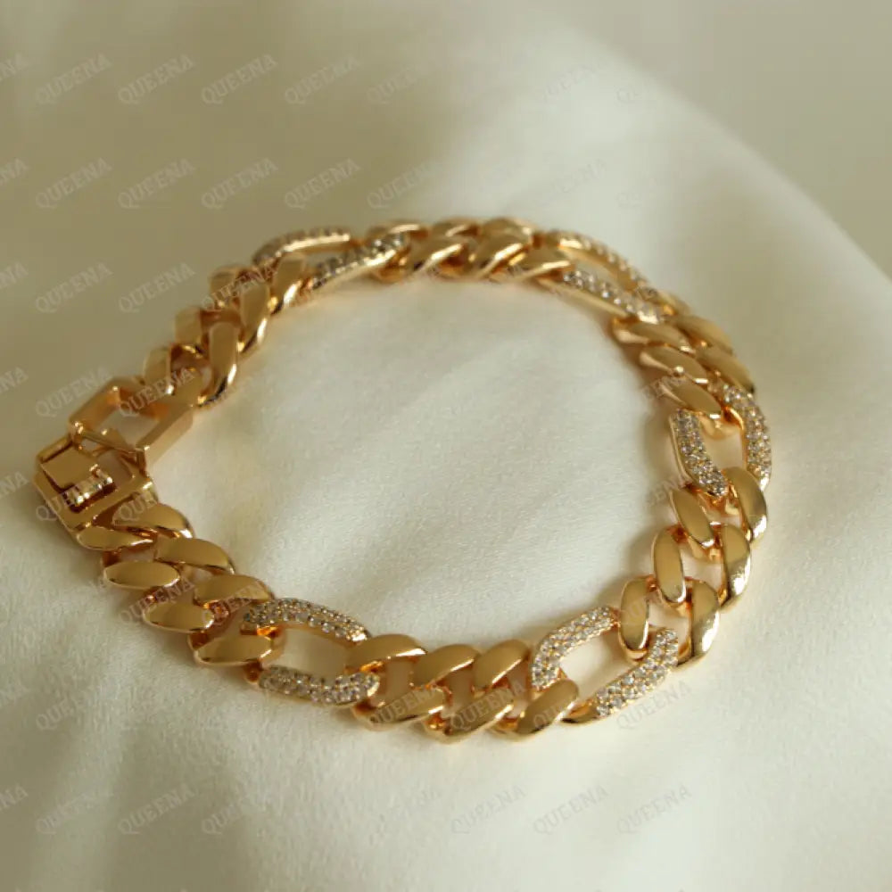 Golden Unique Janzeer Chain Bracelet Mixed With Zircon