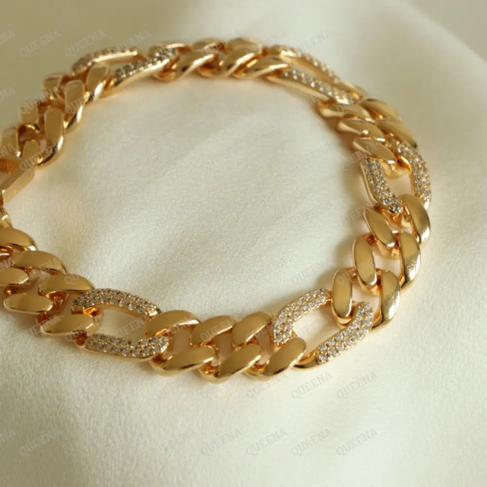 Golden Unique Janzeer Chain Bracelet Mixed With Zircon