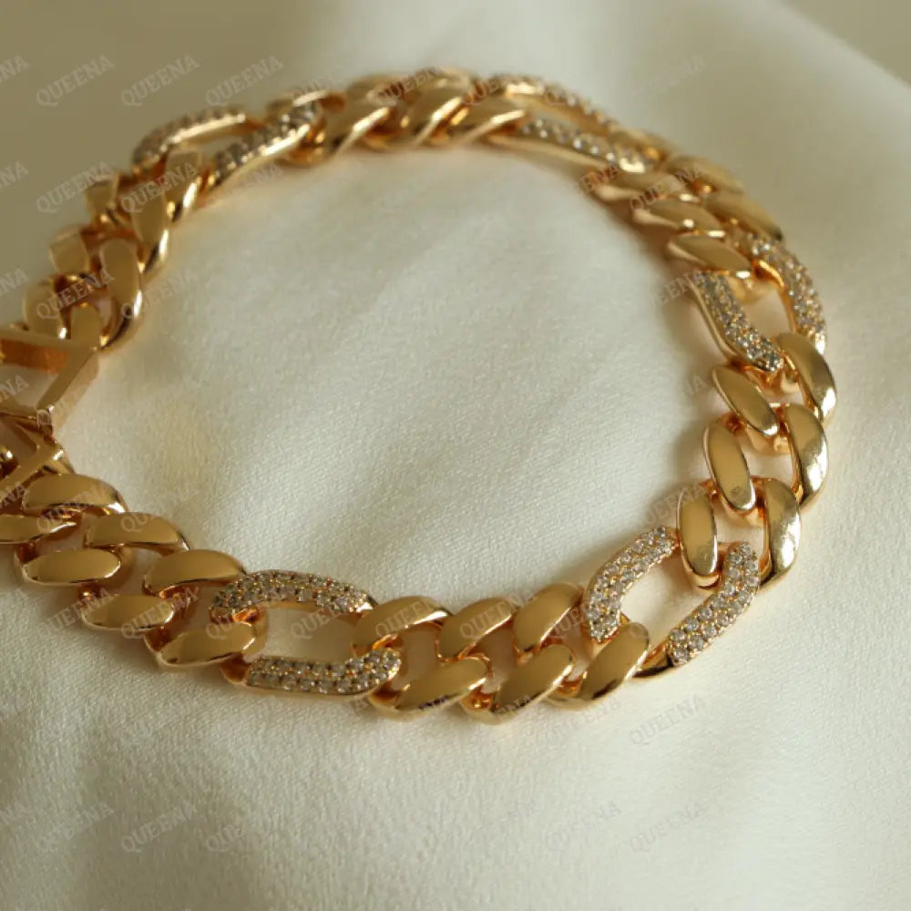 Golden Unique Janzeer Chain Bracelet Mixed With Zircon