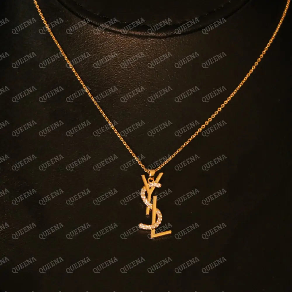 Golden YSL Necklace Studded with Zircon Stones Necklaces