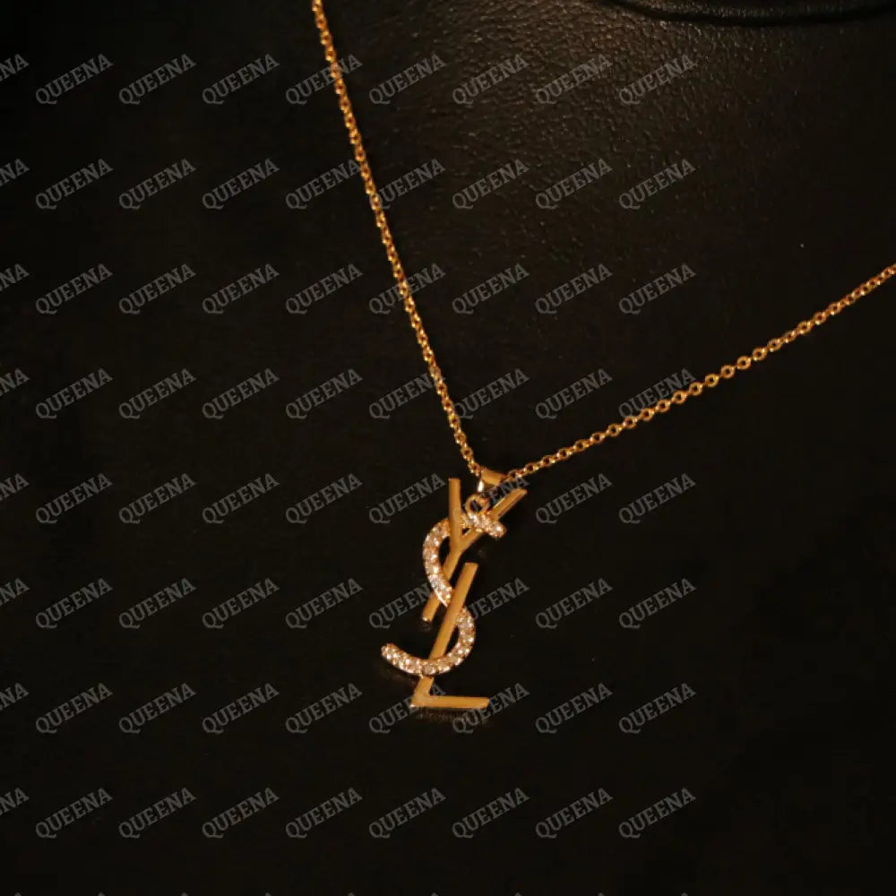 Golden YSL Necklace Studded with Zircon Stones Necklaces