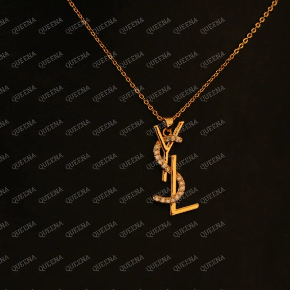 Golden YSL Necklace Studded with Zircon Stones Necklaces