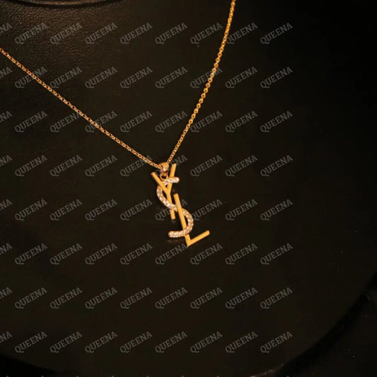 Golden YSL Necklace Studded with Zircon Stones Necklaces