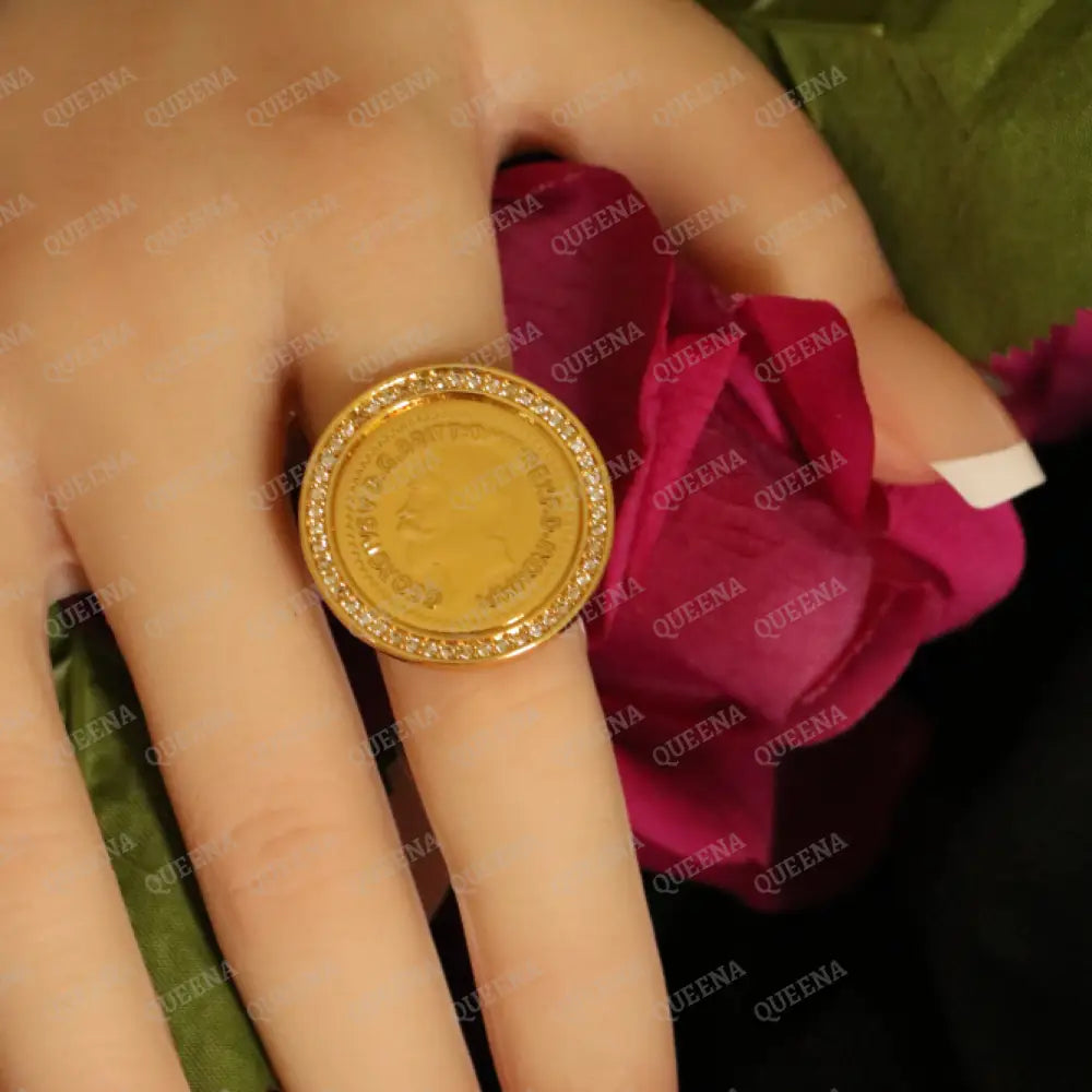 Golden Zircon LYRA Coin Ring Rings