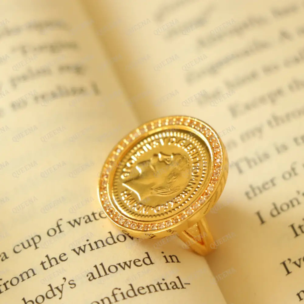 Golden Zircon LYRA Coin Ring Rings