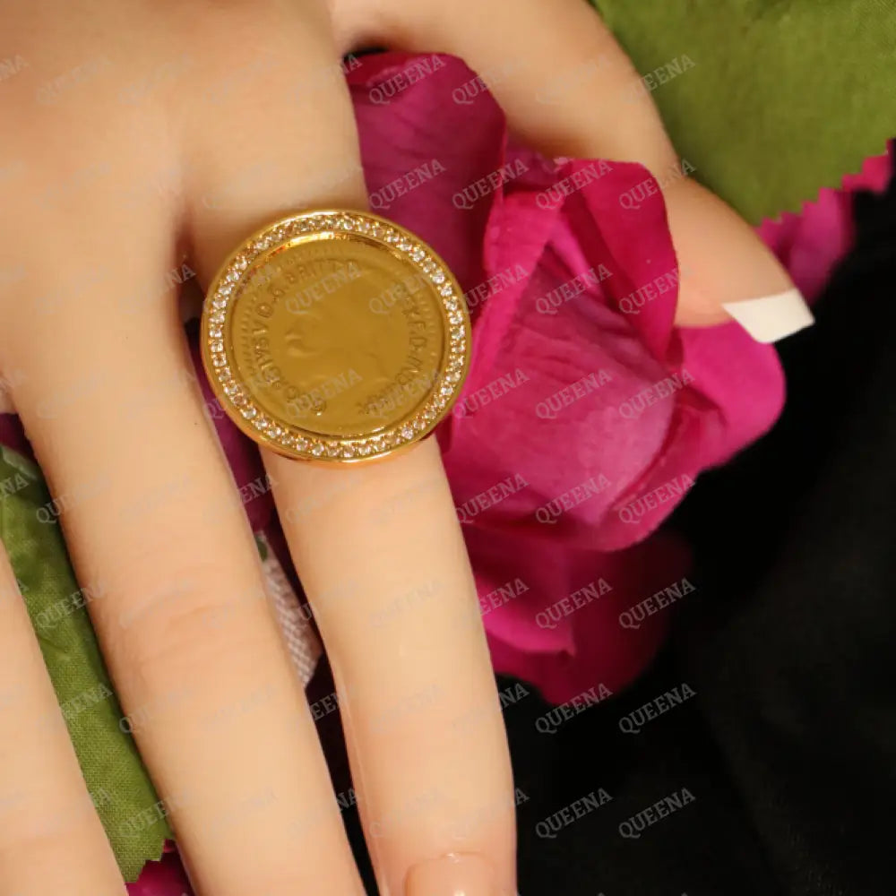 Golden Zircon LYRA Coin Ring Rings
