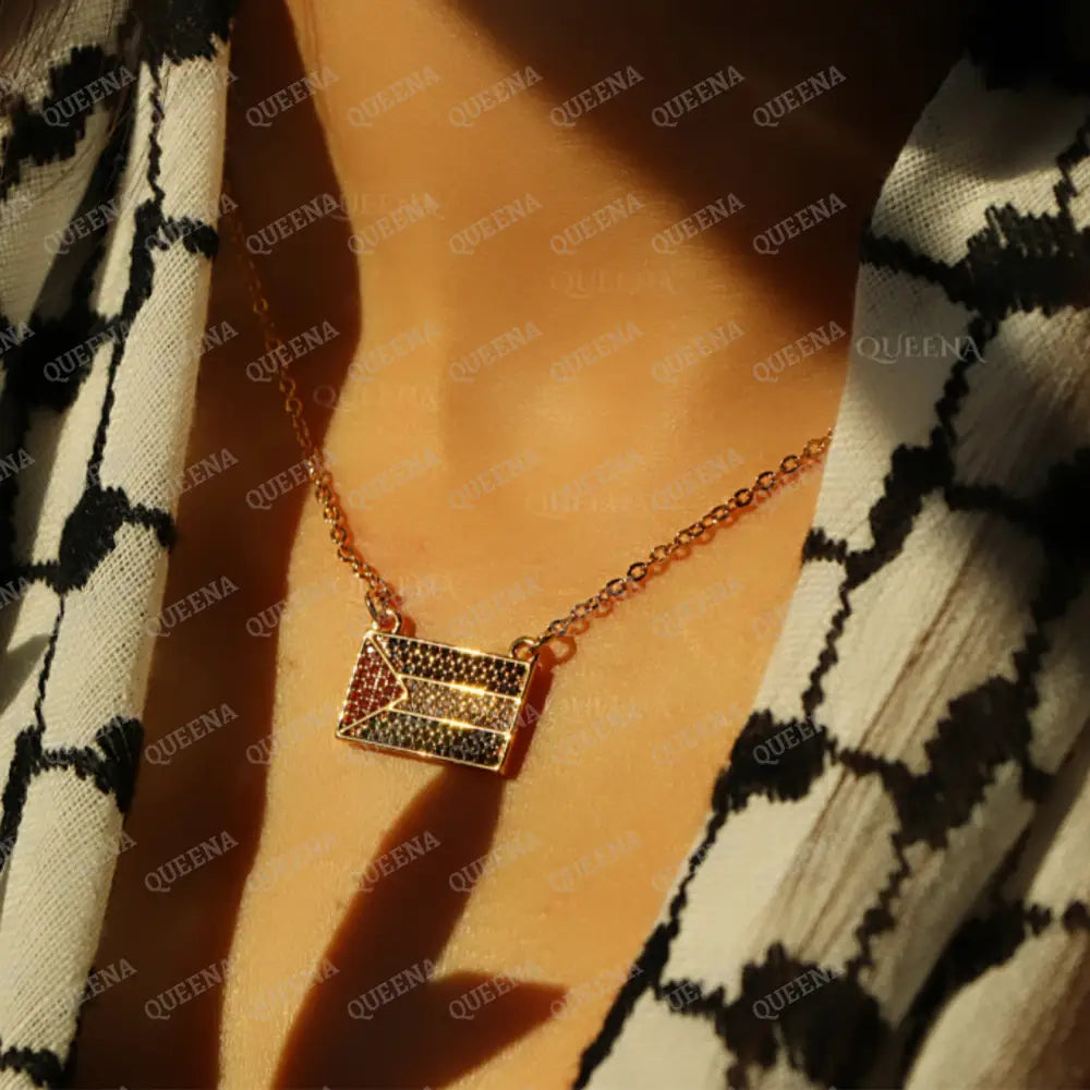 Golden Zircon Palestine Flag Necklace In The Colors Of Palestinian Necklaces
