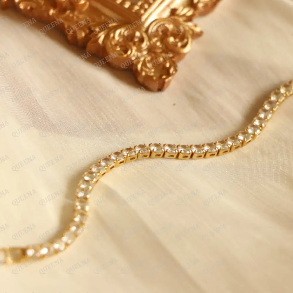 Gold Rose Zircon Rhinestone Tennis Bracelet