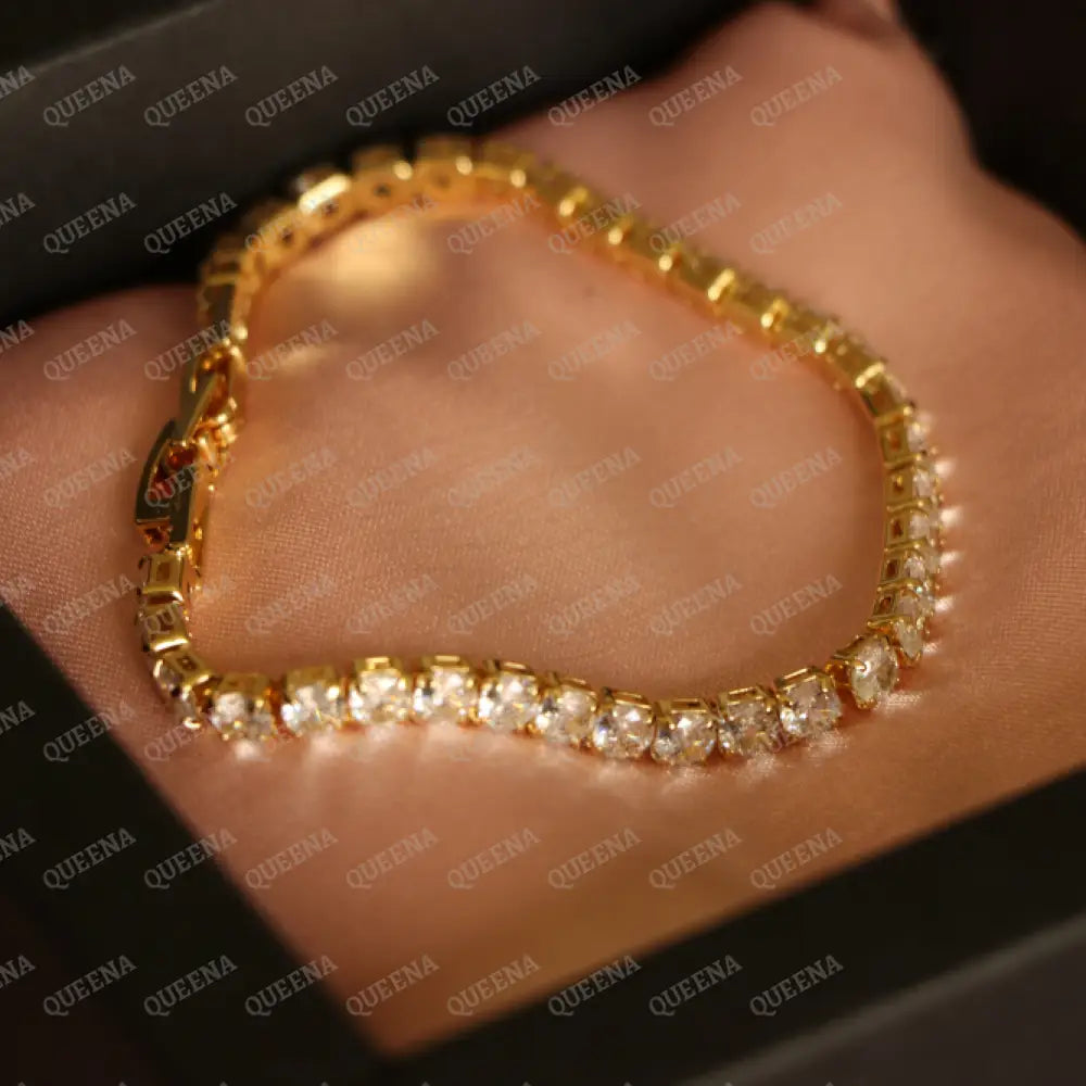 Gold Rose Zircon Rhinestone Tennis Bracelet
