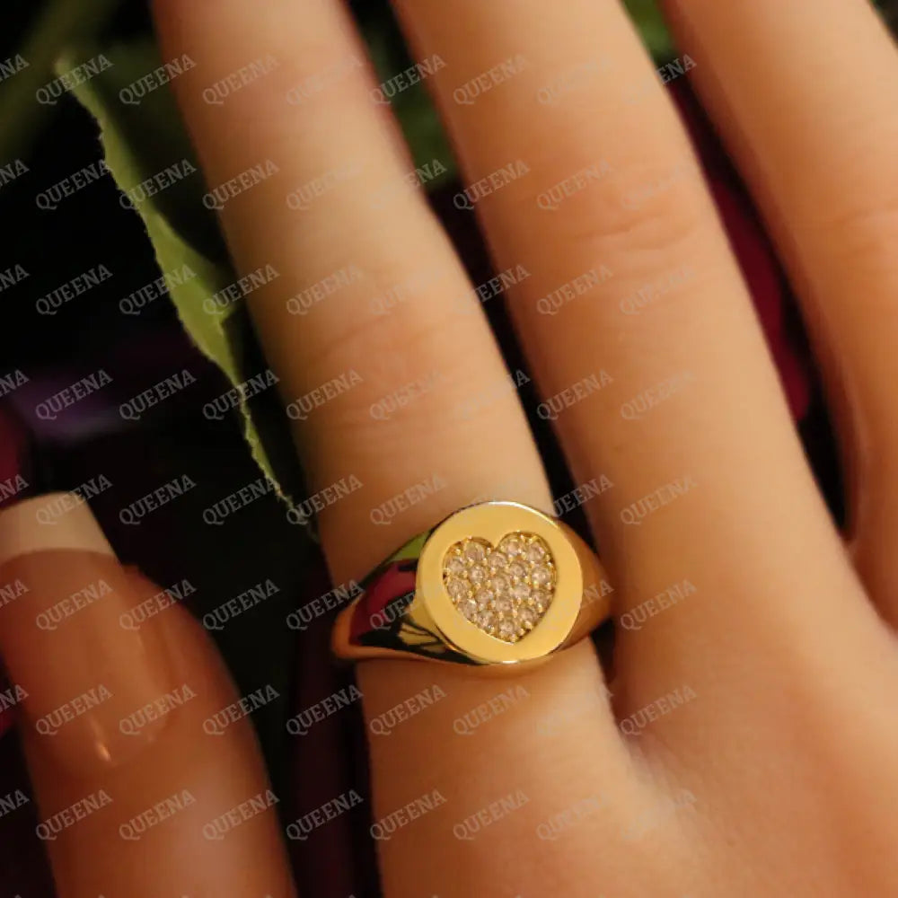 Goldie Sparkle Heart Ring / Adjustable Ring (Free Size) Rings