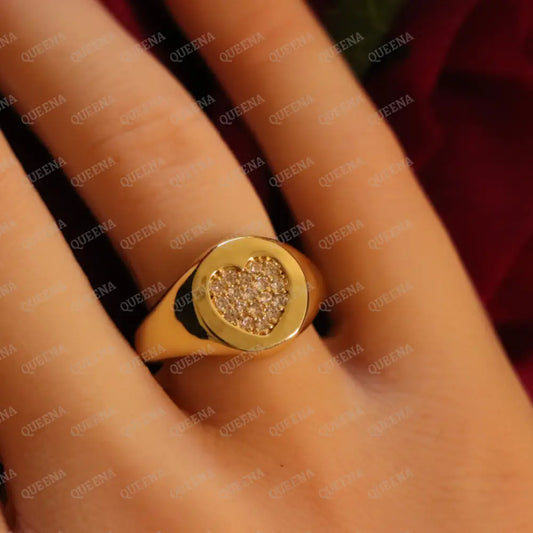 Goldie Sparkle Heart Ring / Adjustable Ring (Free Size) Rings