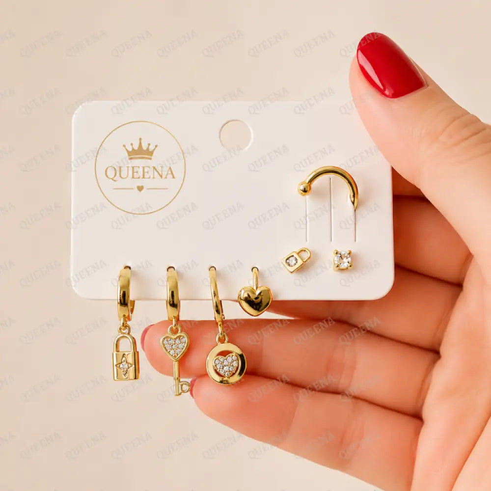 Heart Key Earrings Set - Earrings