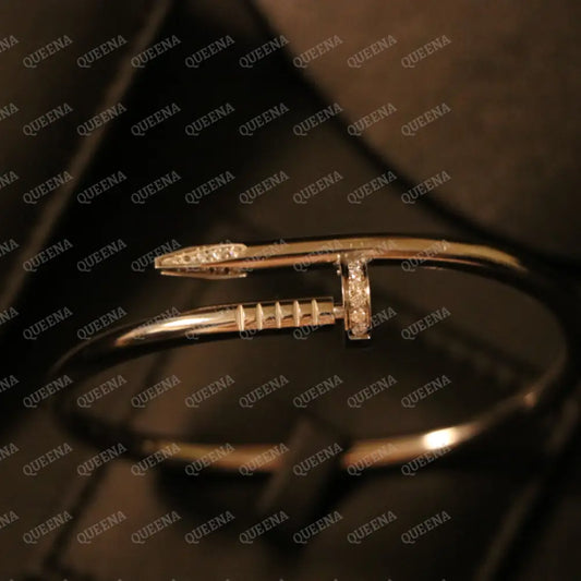 Iconic Classic Silver Wide Nail Bangle Bracelet with Zircon Bracelet