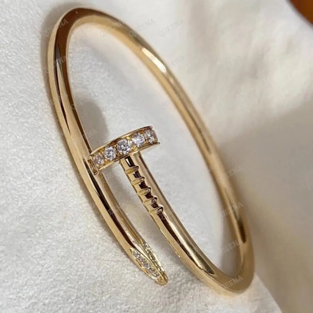 Iconic Classic Wide Nail Bangle Bracelet with Zircon- High Quality 18k Gold Plated Statement Piece Bracelet