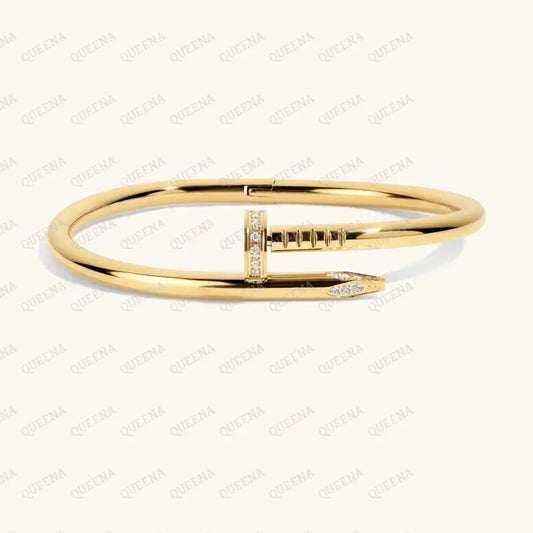 Iconic Classic Wide Nail Bangle Bracelet with Zircon- High Quality 18k Gold Plated Statement Piece Bracelet