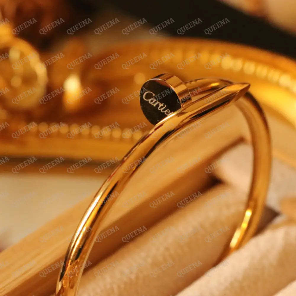 Iconic Classic Wide Plain Nail Bangle Bracelet - High Quality 18k Gold Plated Statement Piece Bracelet