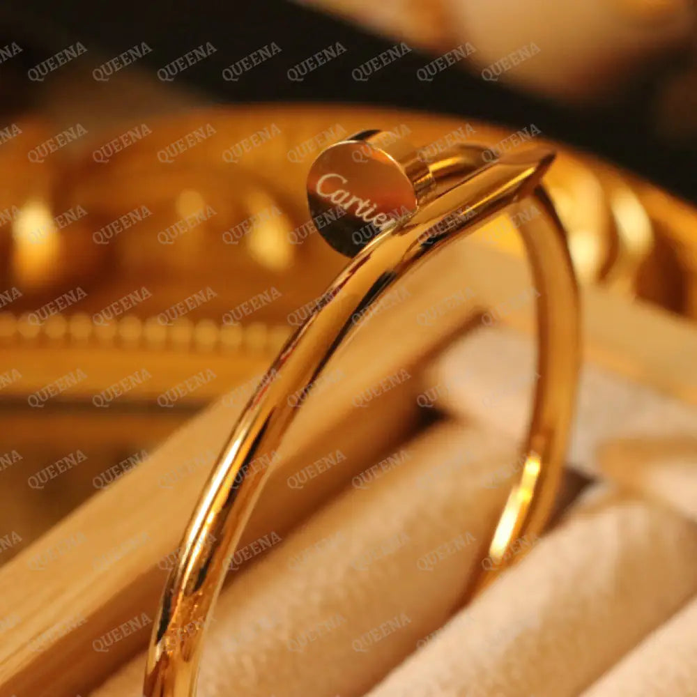 Iconic Classic Wide Plain Nail Bangle Bracelet - High Quality 18k Gold Plated Statement Piece Bracelet