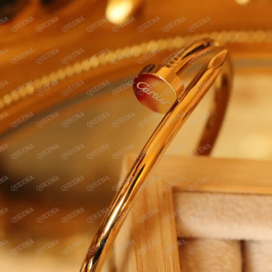 Iconic Classic Wide Plain Nail Bangle Bracelet - High Quality 18k Gold Plated Statement Piece Bracelet
