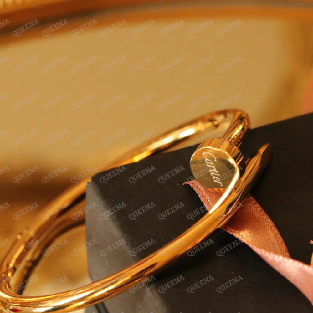 Iconic Classic Wide Plain Nail Bangle Bracelet - High Quality 18k Gold Plated Statement Piece Bracelet