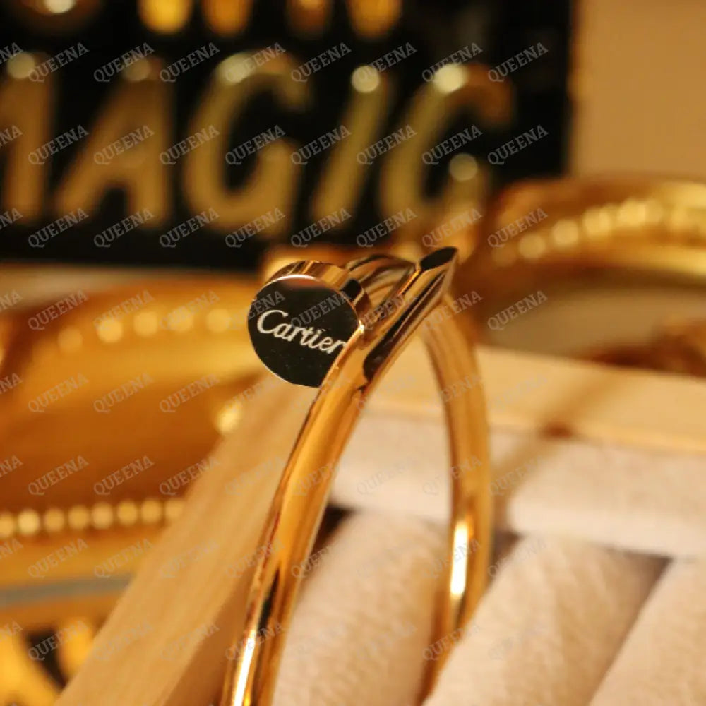 Iconic Classic Wide Plain Nail Bangle Bracelet - High Quality 18k Gold Plated Statement Piece Bracelet