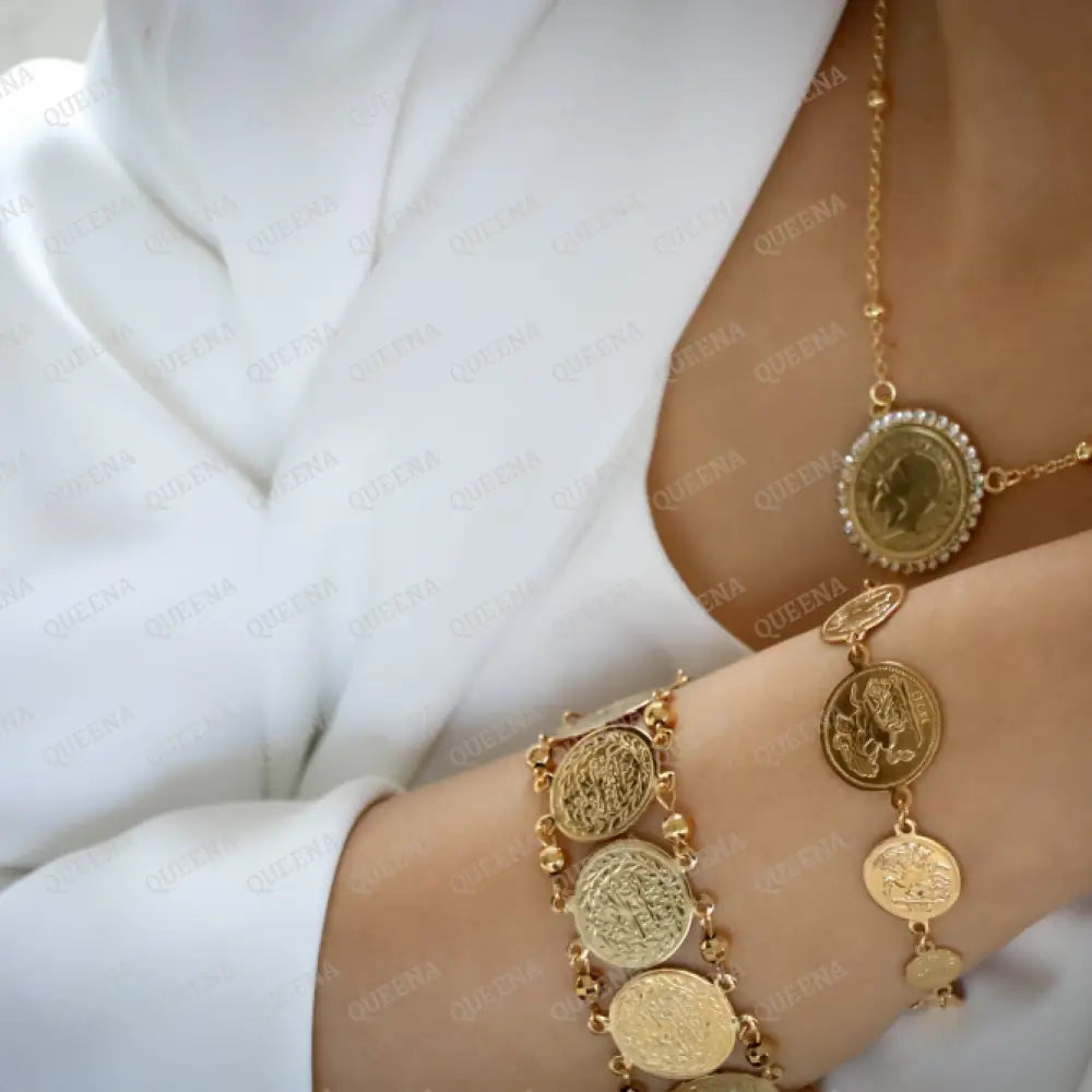 Iconic Gold Multi Sizes Lyra Coins Chain Bracelet