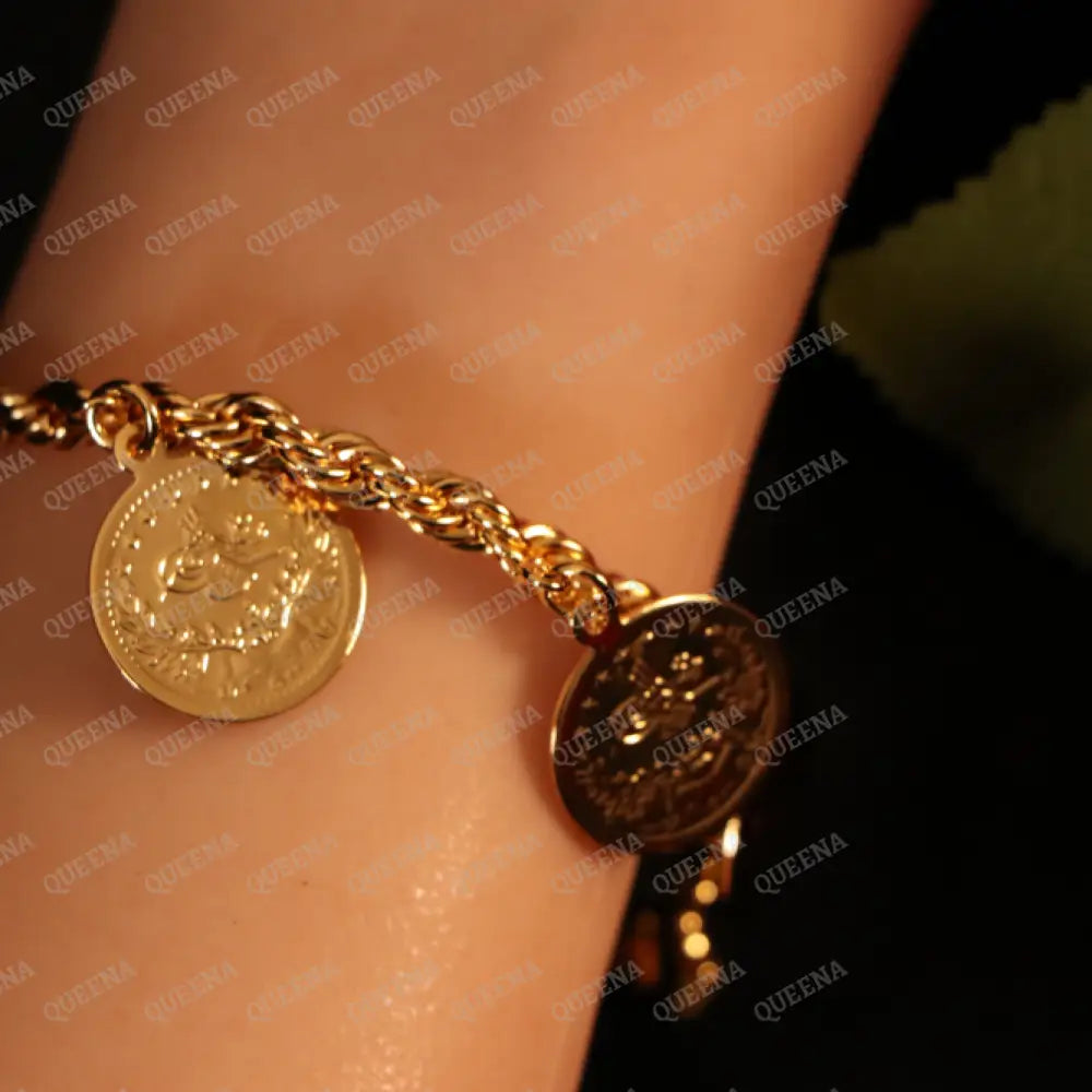 Iconic Golden Multi Lyra Coins Rope Bracelet Bracelet