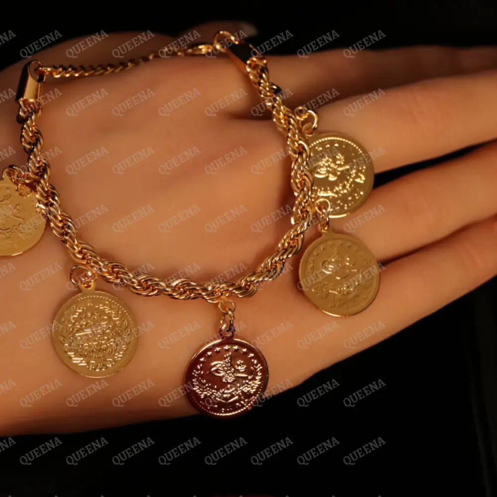 Iconic Golden Multi Lyra Coins Rope Bracelet Bracelet