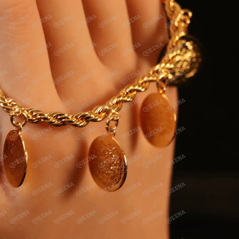 Iconic Golden Multi Lyra Coins Rope Bracelet Bracelet