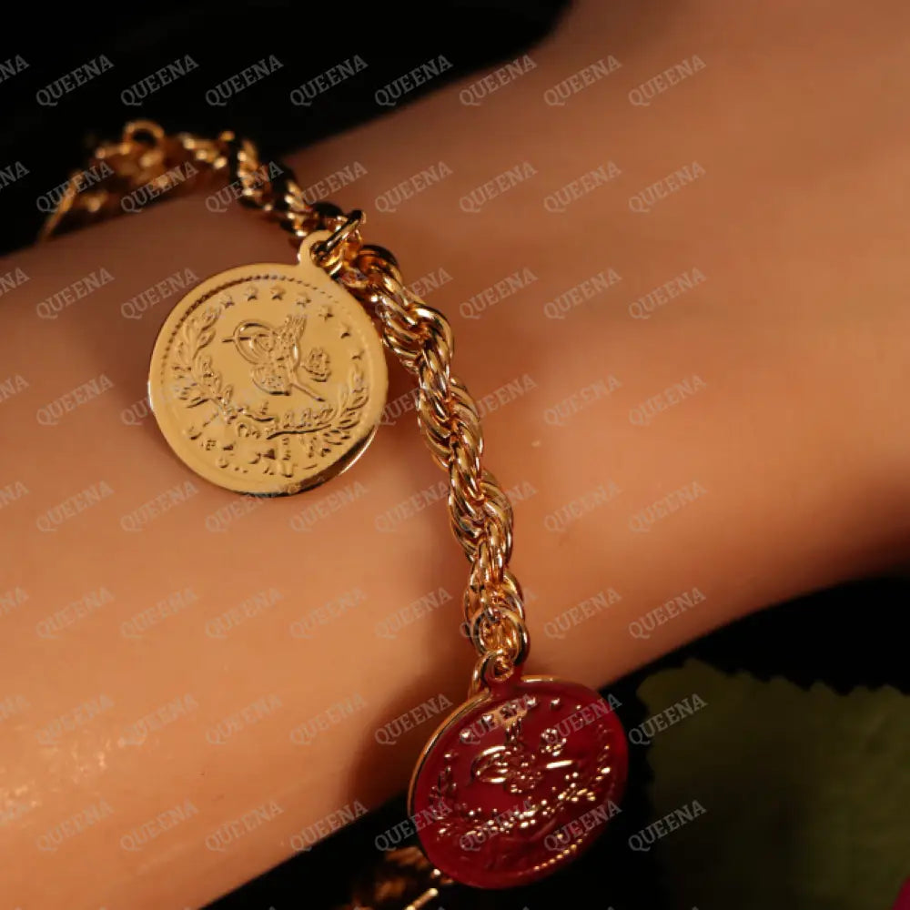Iconic Golden Multi Lyra Coins Rope Bracelet Bracelet