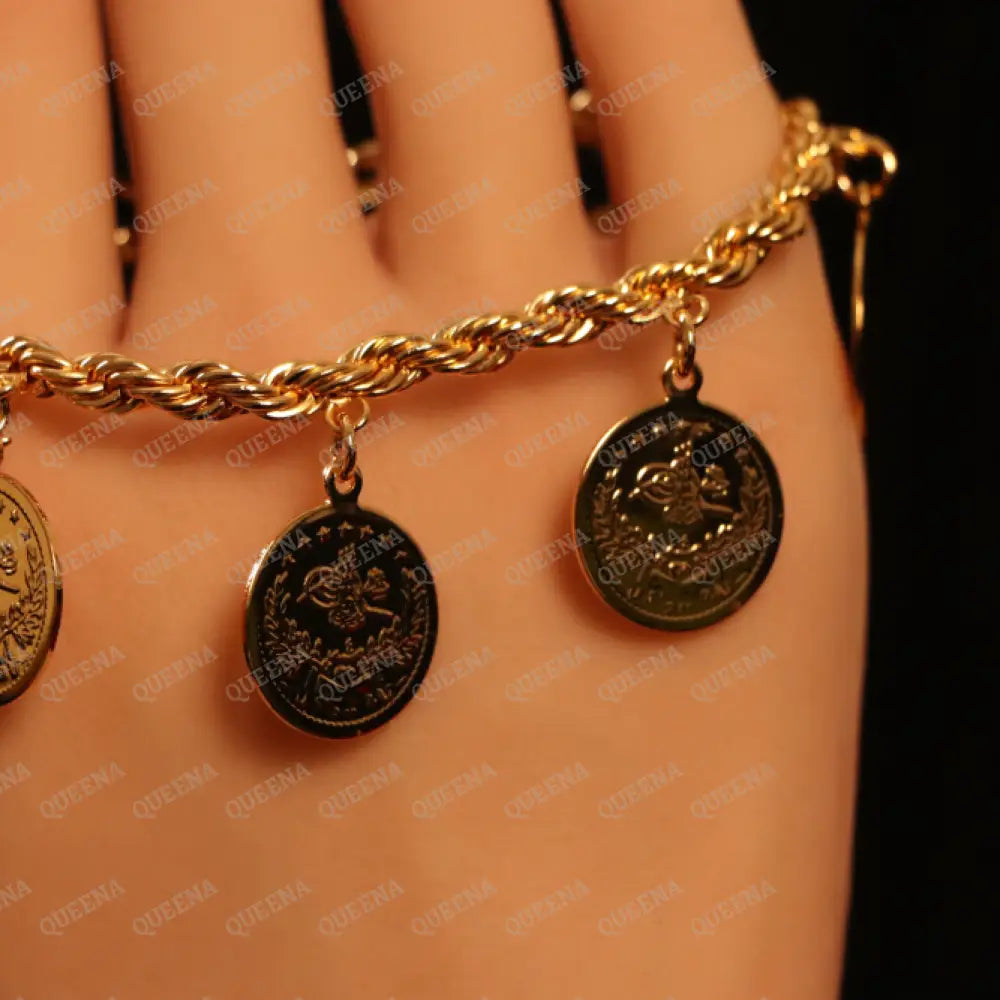 Iconic Golden Multi Lyra Coins Rope Bracelet Bracelet