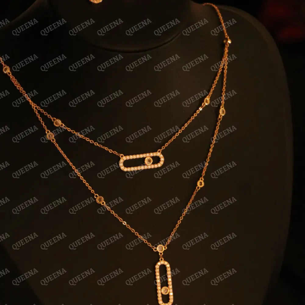 Iconic Messika Jewelry Set Studded with Full Zircon (Double Layer Necklace + Earrings) - Jewelry Sets