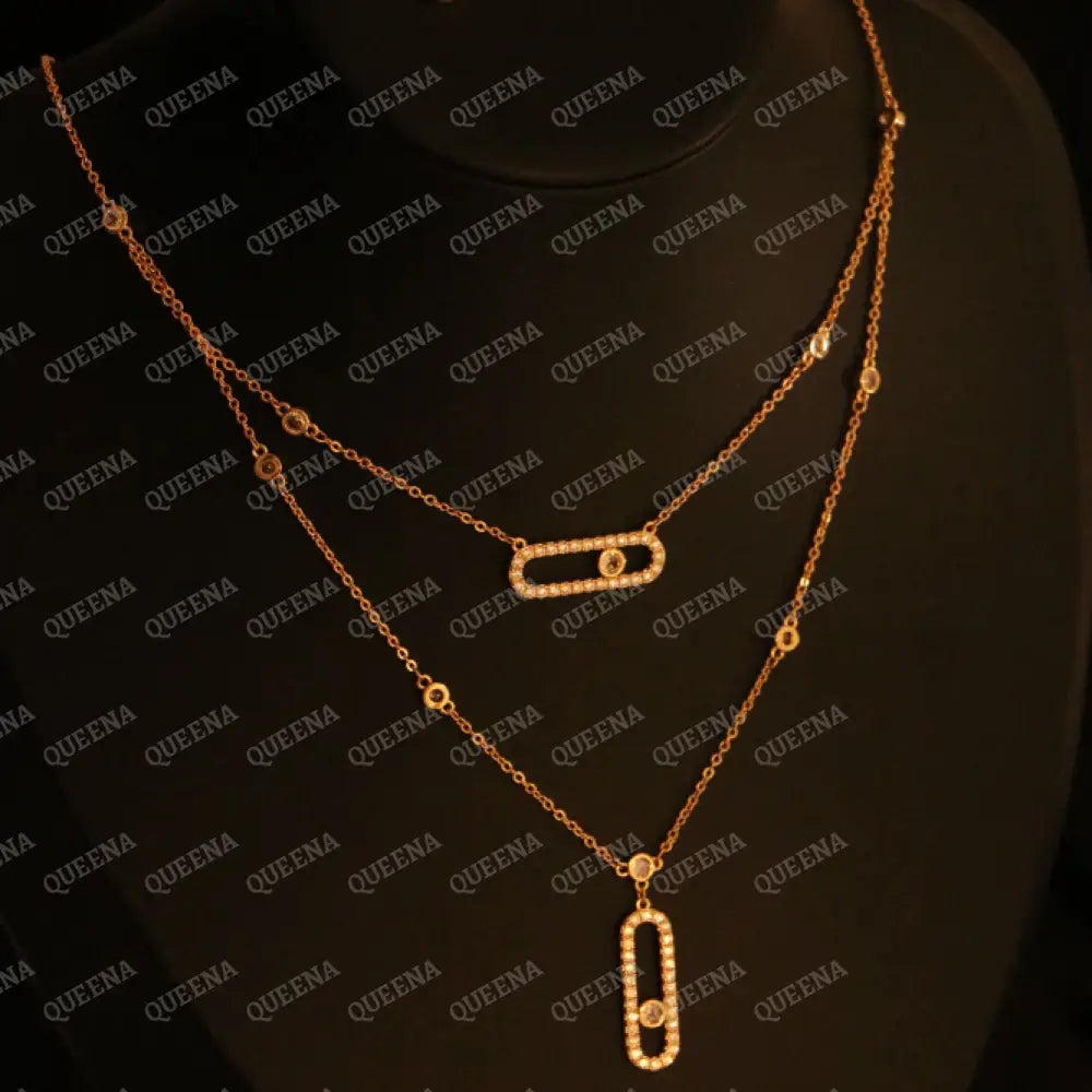 Iconic Messika Jewelry Set Studded with Full Zircon (Double Layer Necklace + Earrings) - Jewelry Sets