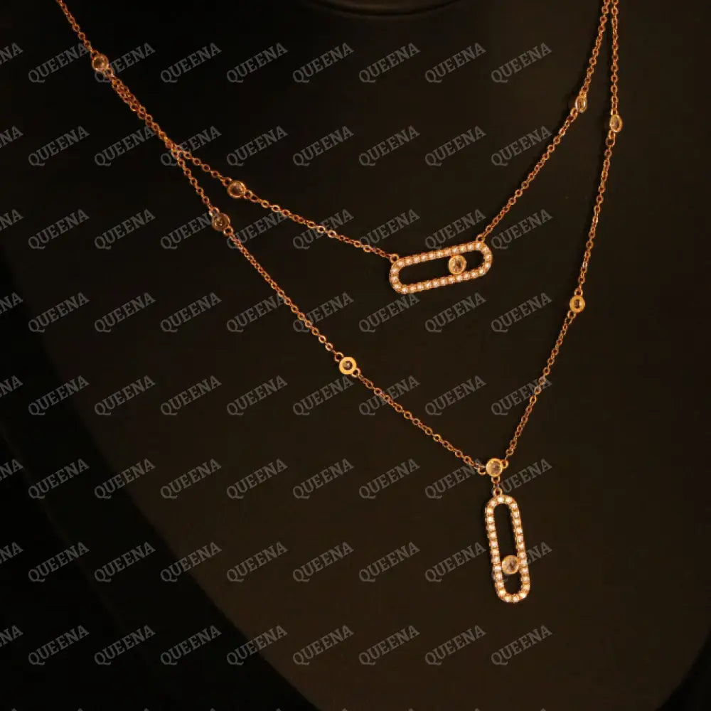 Iconic Messika Jewelry Set Studded with Full Zircon (Double Layer Necklace + Earrings) - Jewelry Sets