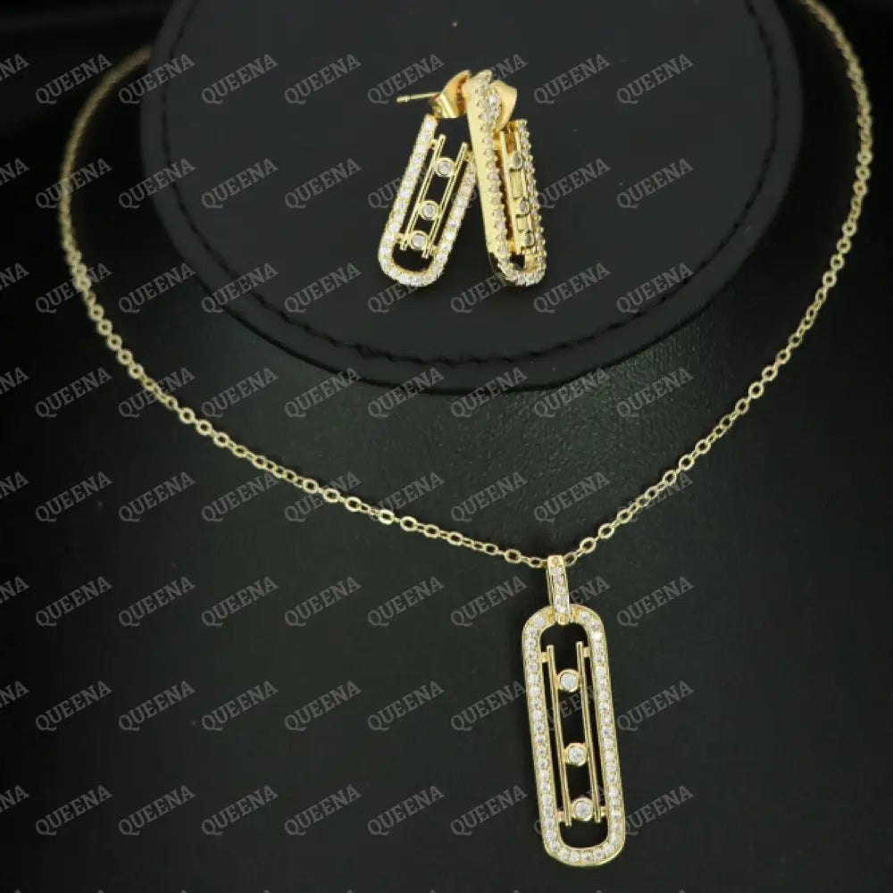 Iconic Mika Zircon Yellow Gold Set- Necklace And Earring Jewelry Sets
