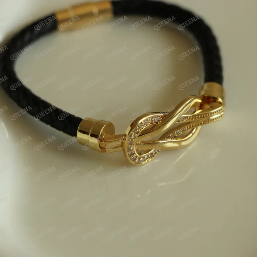 Juliana Black Leather Bangle Bracelet