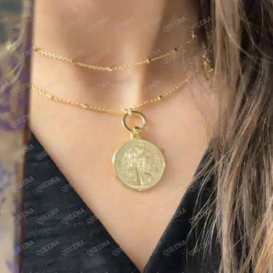 Long Golden Greek Coin Necklace Necklaces