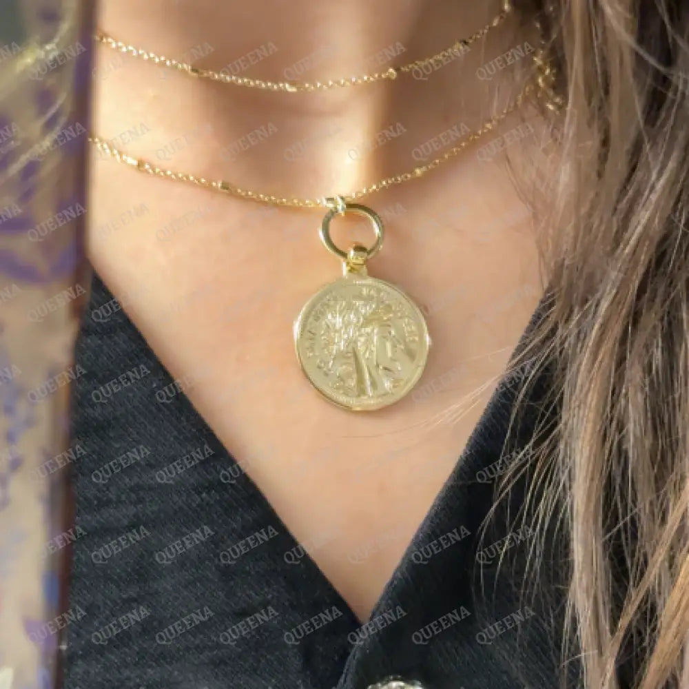 Long Golden Greek Coin Necklace Necklaces