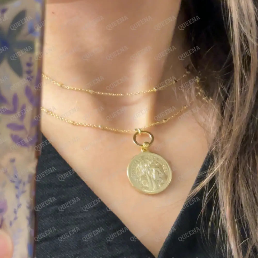 Long Golden Greek Coin Necklace Necklaces