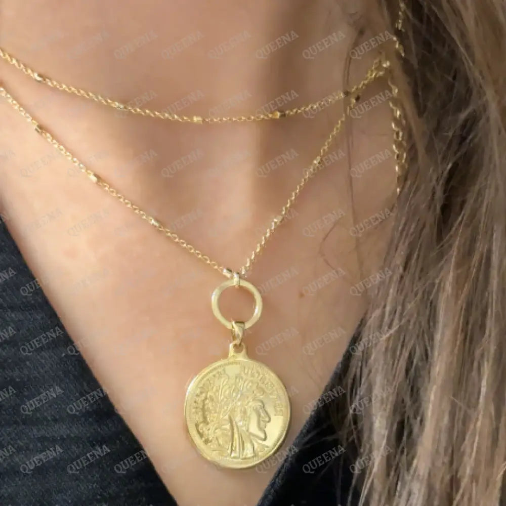 Long Golden Greek Coin Necklace Necklaces