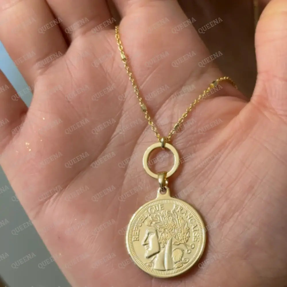 Long Golden Greek Coin Necklace Necklaces