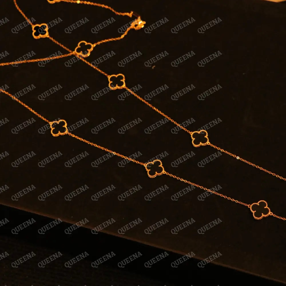 LONG Luxury CLOVER Necklace with 10 Multi Black Clovers - Black Necklaces