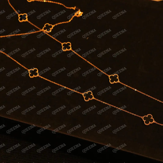 LONG Luxury CLOVER Necklace with 10 Multi Black Clovers - Black Necklaces