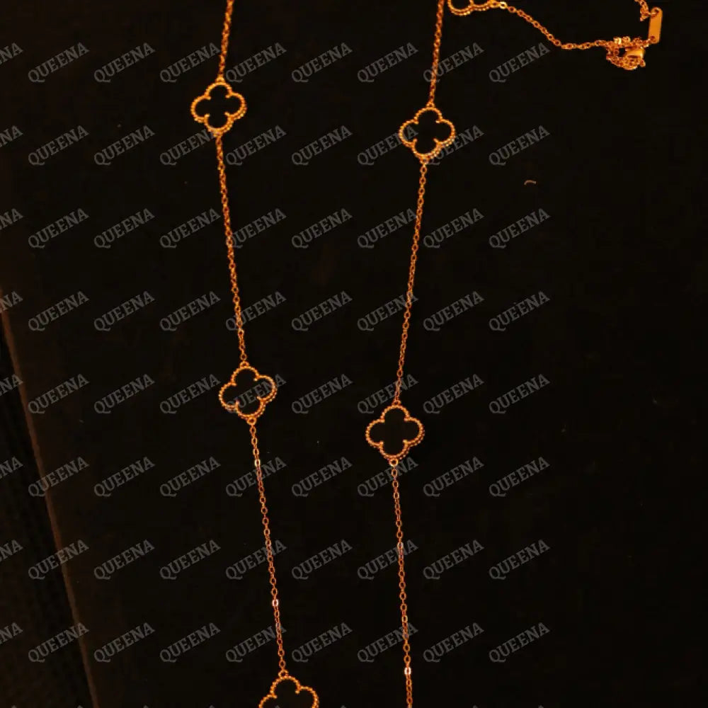 LONG Luxury CLOVER Necklace with 10 Multi Black Clovers - Black Necklaces