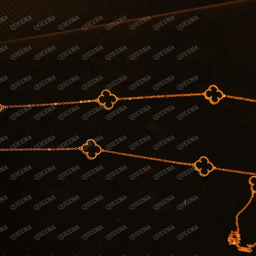 LONG Luxury CLOVER Necklace with 10 Multi Black Clovers - Black Necklaces